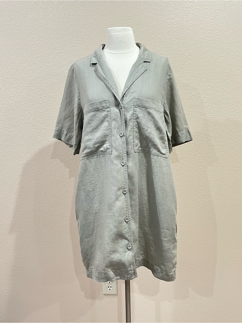 Everlane Seagrass Green Linen Notch Workwear Shirtdress Size Medium - Picture 7 of 15